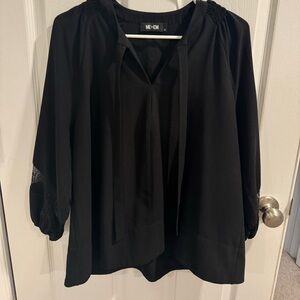 ME+EM Elegant Black Blouse with Lace Arms and Tie